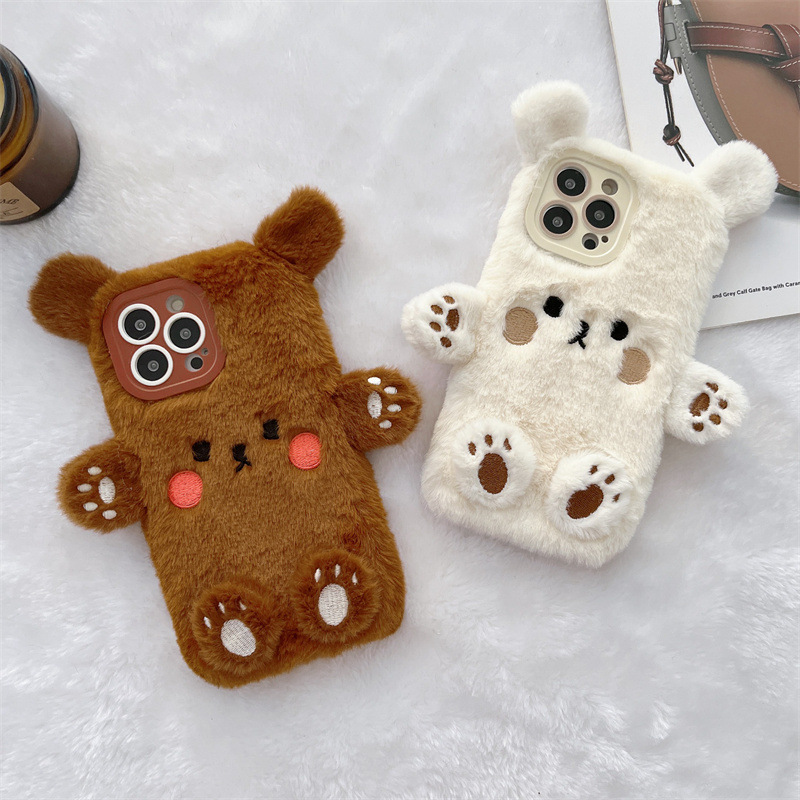 Phone Cases Iphone 17 - Korean 3D Cartoon Bear Fluffy Plush