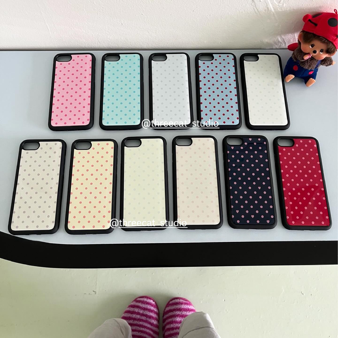 Phone Cases Rugged - Korean Ins Colorful Polka Dots Black