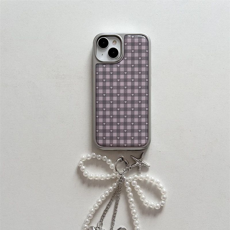 Phone Cases Cool Girl - Pink Purple Heart-Shaped Checkered Korean ins