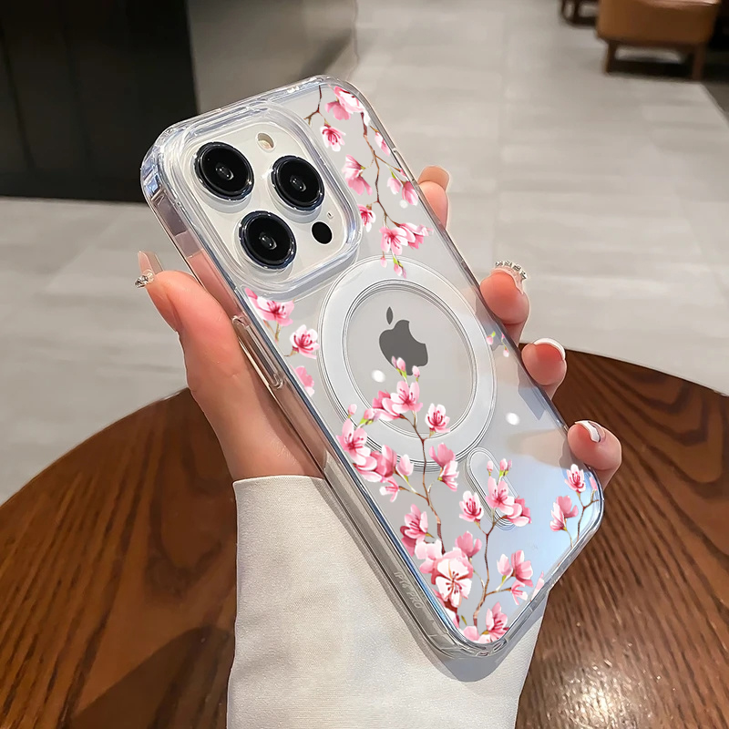 Phone Cases With Magsafe - Luxury Pink INS Flowers Case For