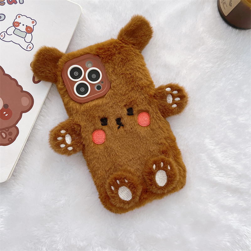 Korean 3D Cartoon Bear Fluffy  - Phone Cases Iphone 17 评论和价格