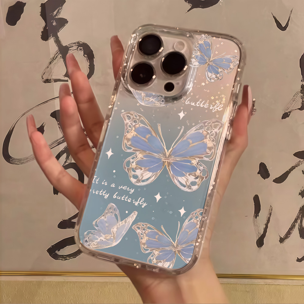 Luxury Blue Butterfly Clear Gl - Phone Cases Clear 评论和价格